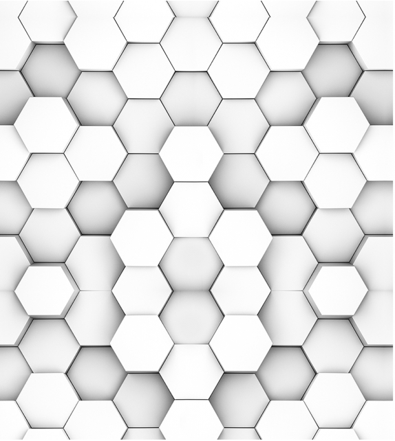PAPEL DE PAREDE HEXÁGONO BLOCOS 3D - tons cinza e branco