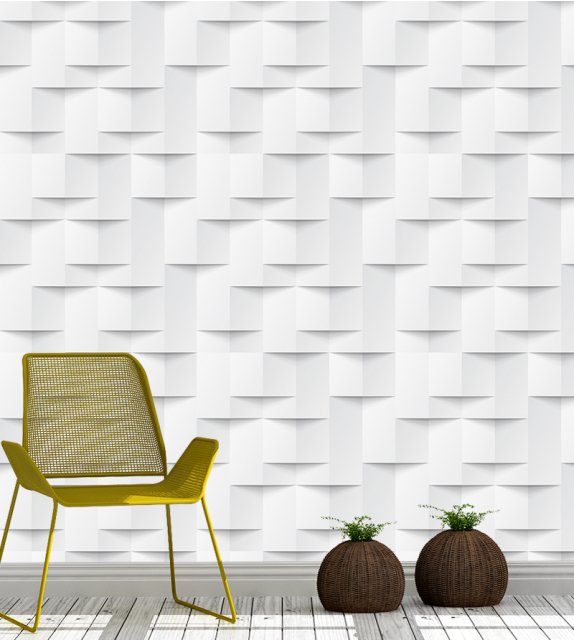 Papel de parede Abstrato geométrico 3D - tons cinza e branco