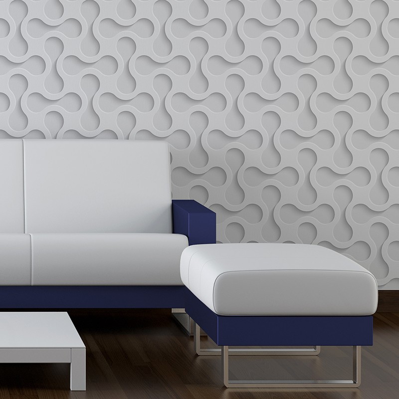 PAPEL PAREDE 3D - GEOMETRICO CINZA COM BRANCO