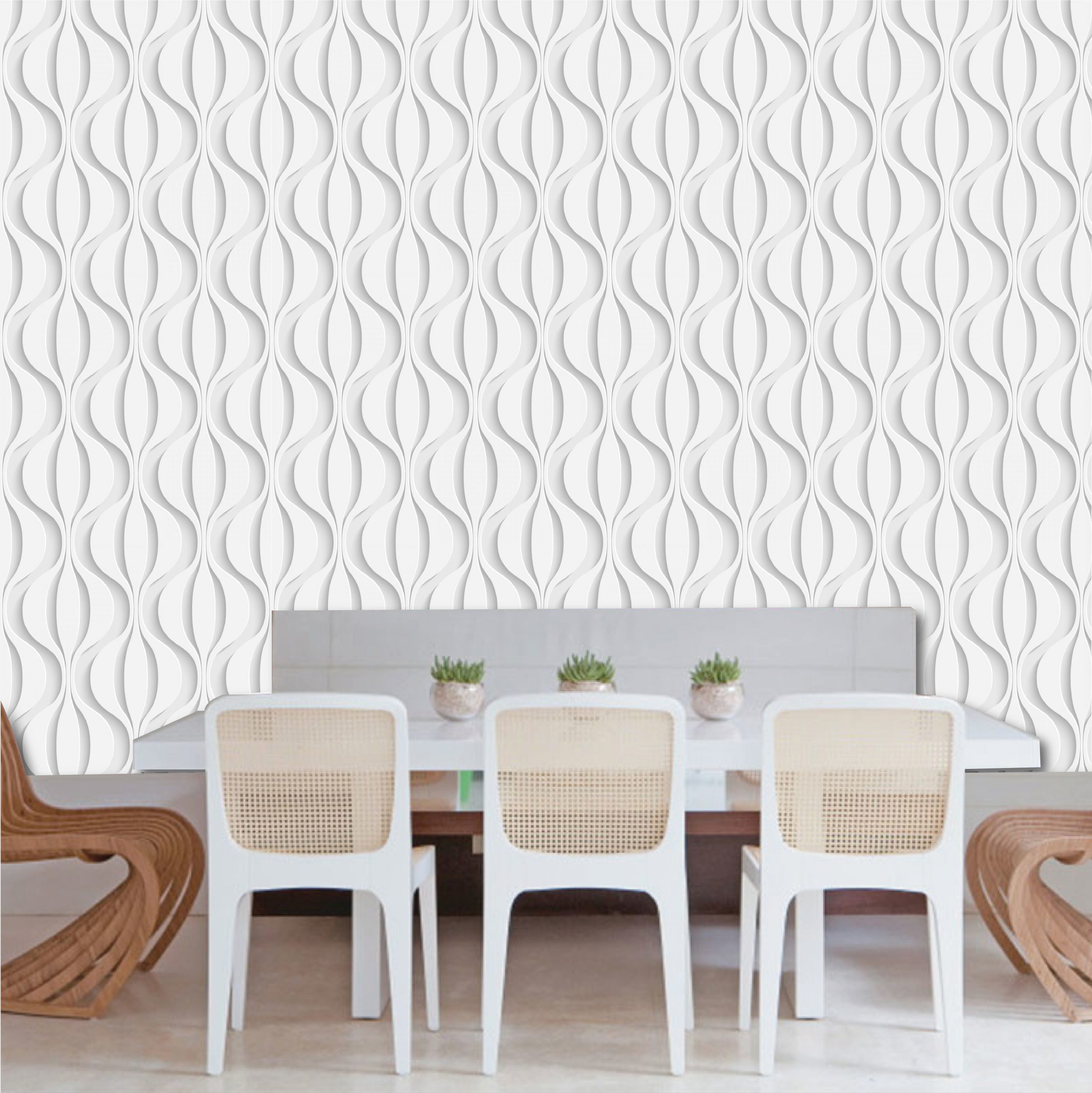 PAPEL PAREDE 3D BRANCO E CINZA CIRULAR