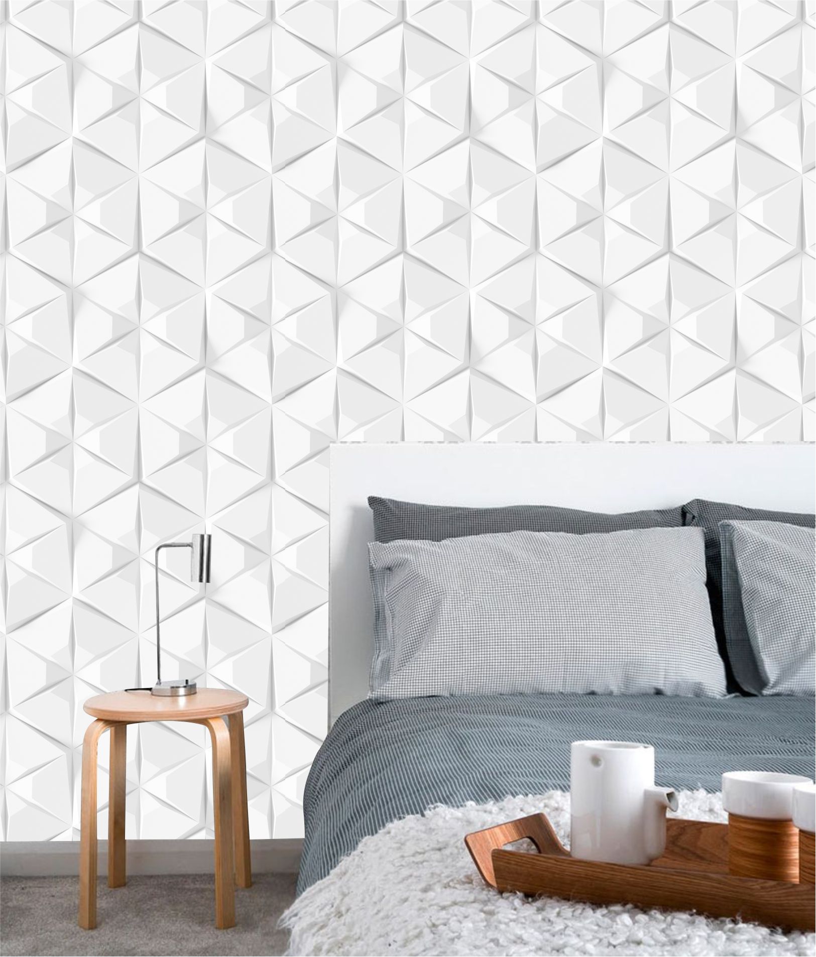 PAPEL PAREDE 3D GEOMÉTRICO BRANCO