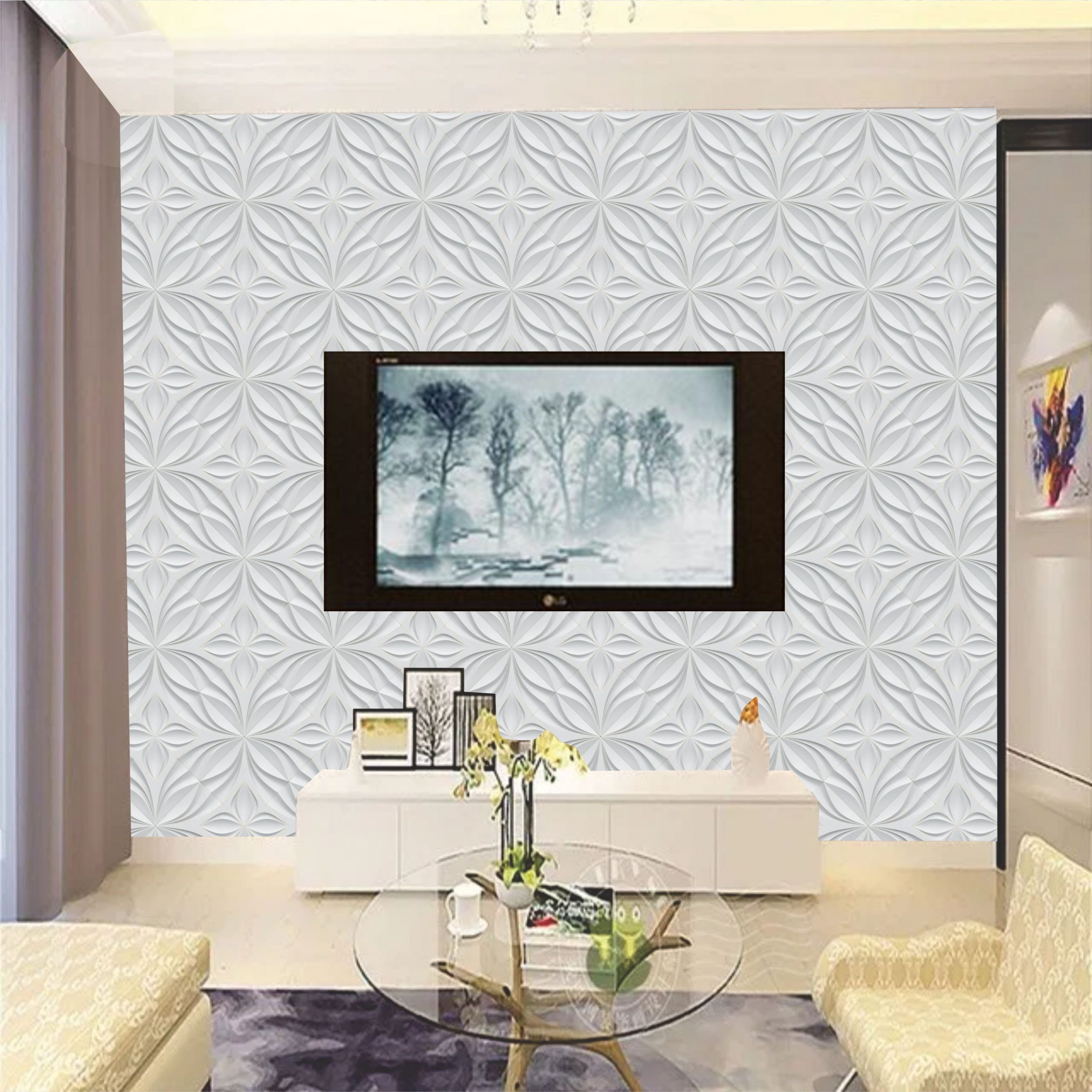 PAPEL PAREDE 3D COM LINHAS DOURADA - SALA - QUARTO