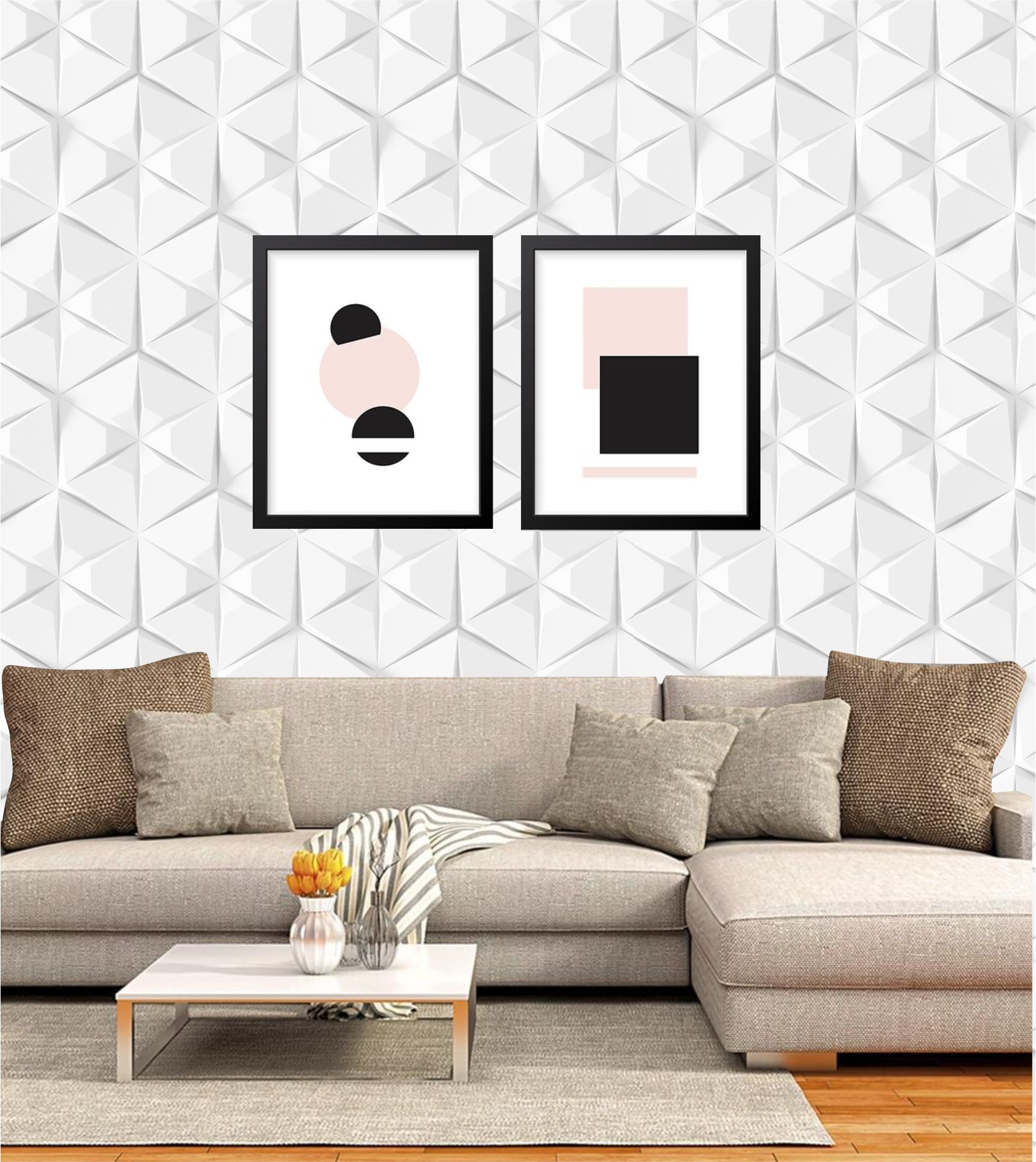 PAPEL PAREDE 3D GEOMÉTRICO BRANCO