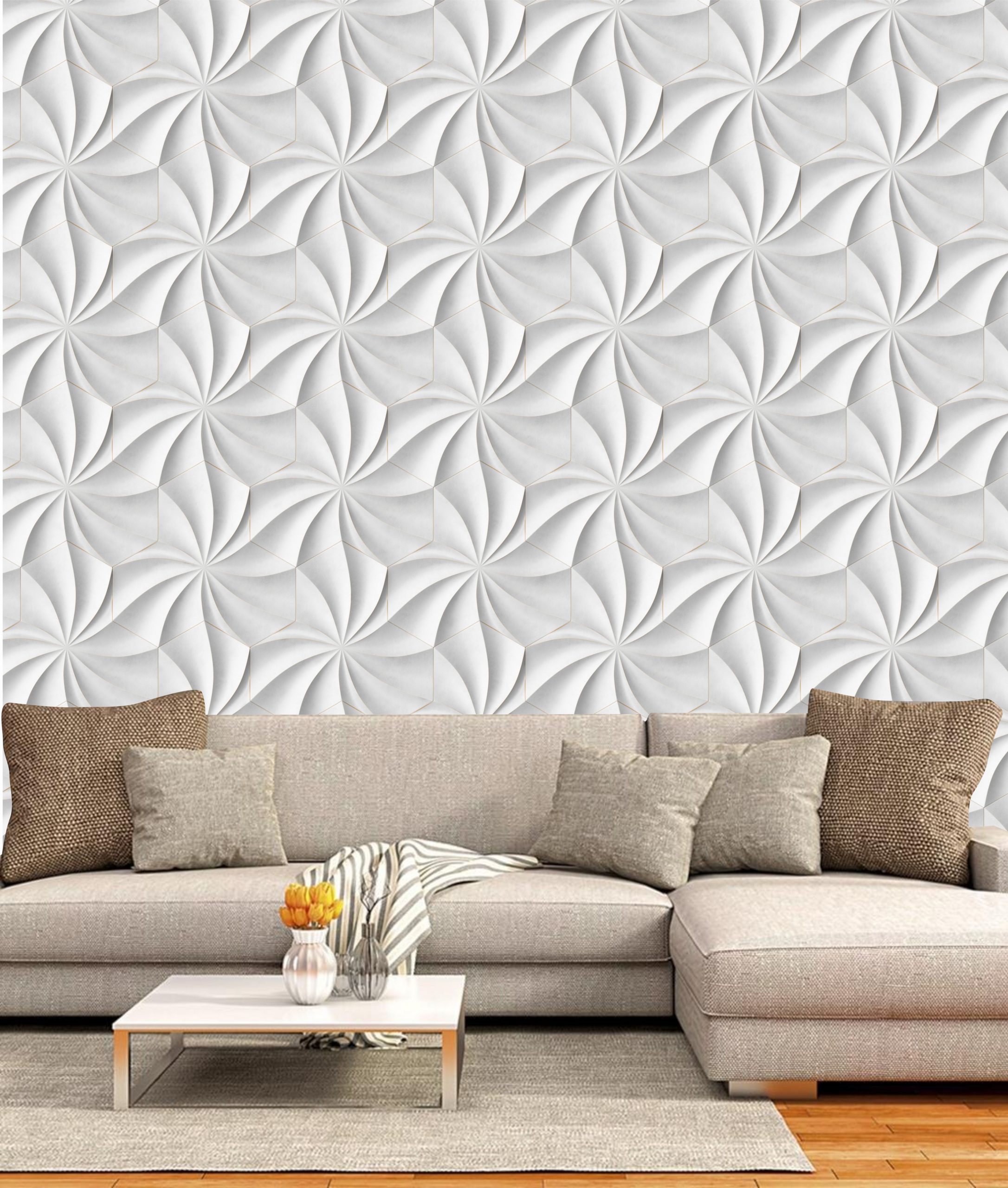 PAPEL DE PAREDE 3D BRANCO CINZA ESTRELADO