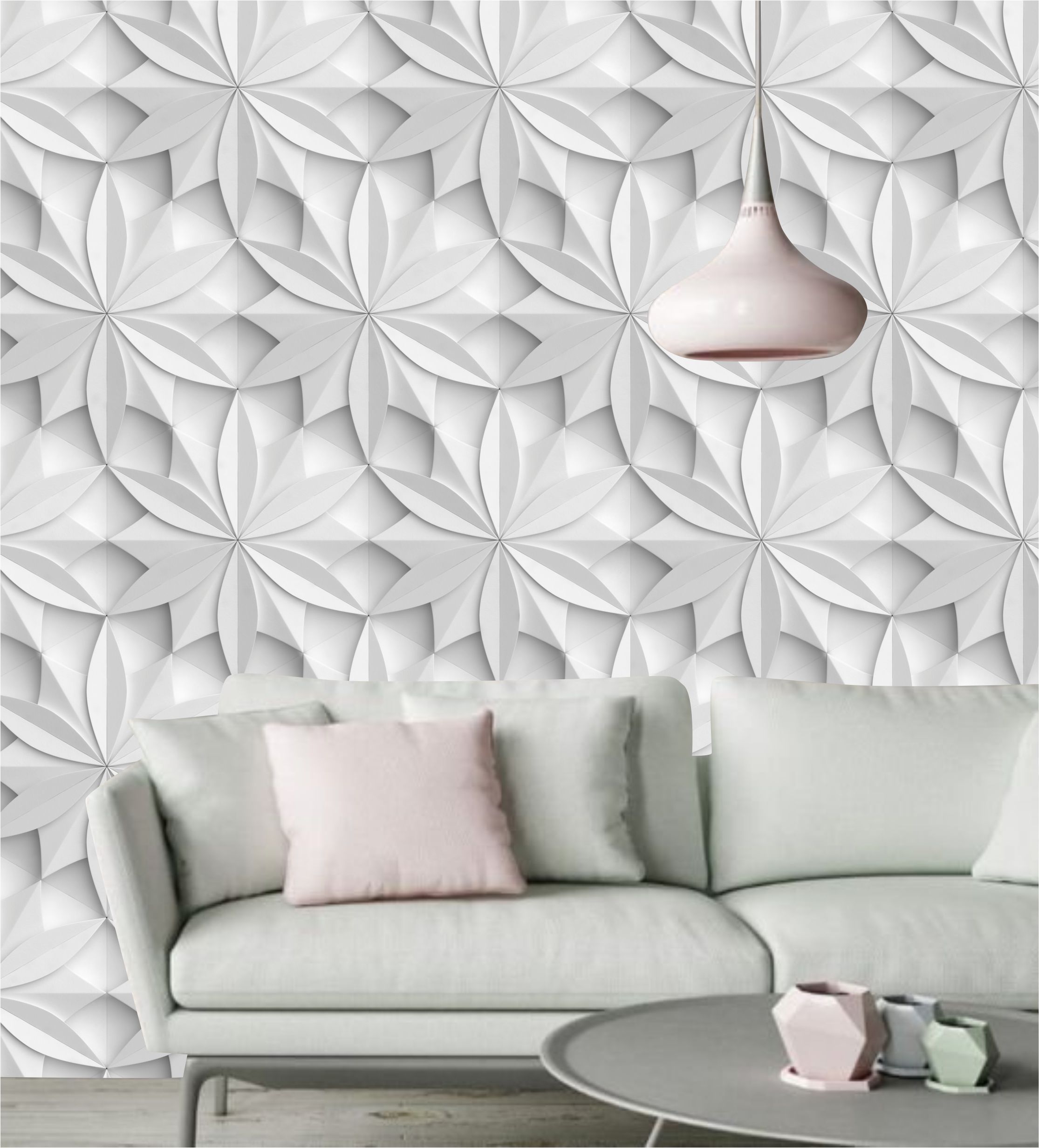 PAPEL PAREDE 3D GEOMETRICO TONS DE CINZA COM BRANCO