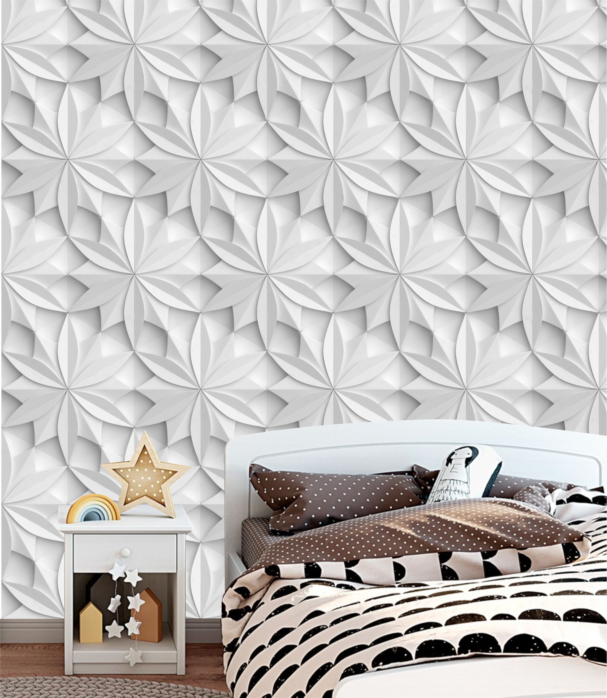 PAPEL PAREDE 3D GEOMETRICO TONS DE CINZA COM BRANCO