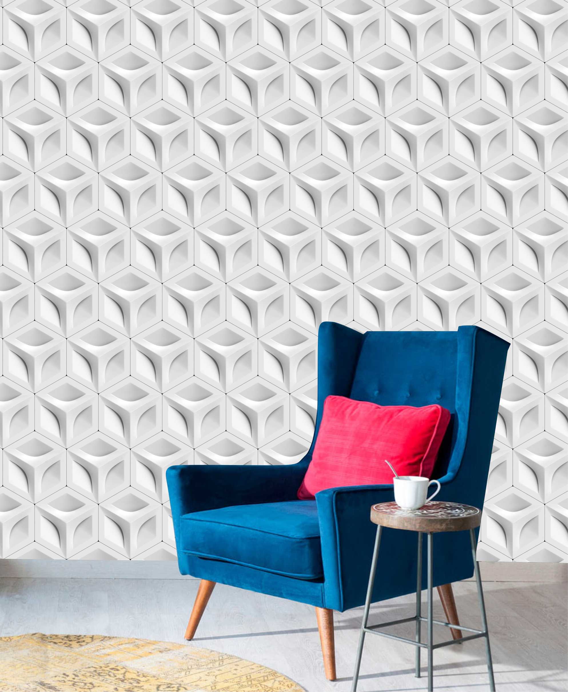 PAPEL DE PAREDE EFEITO 3D GEOMÉTRICO HEXAGONAL