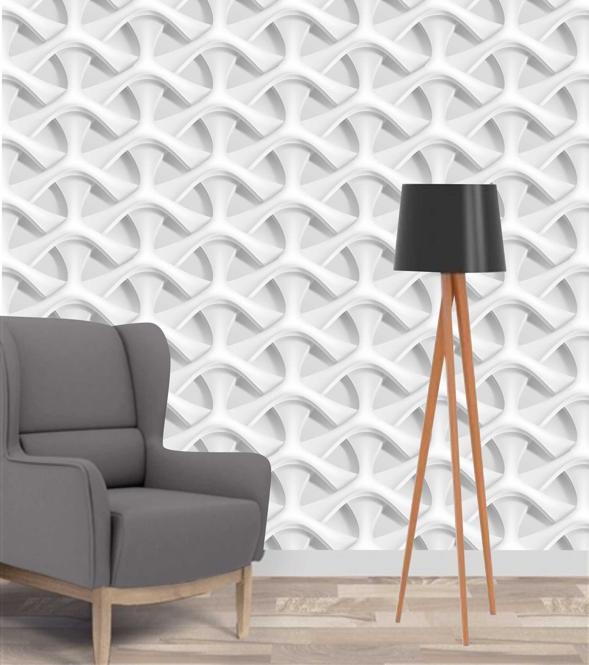 PAPEL DE PAREDE 3D GEOMÉTRICO BRANCO E CINZA LEVE