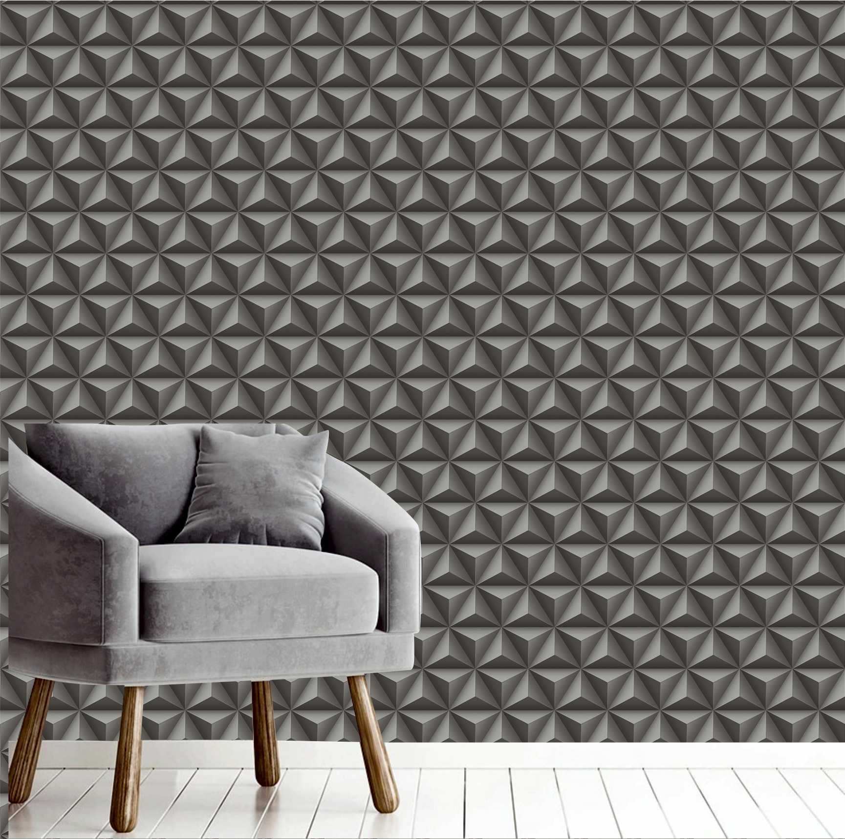 PAPEL DE PAREDE EFEITO 3D PRETO COM CINZA