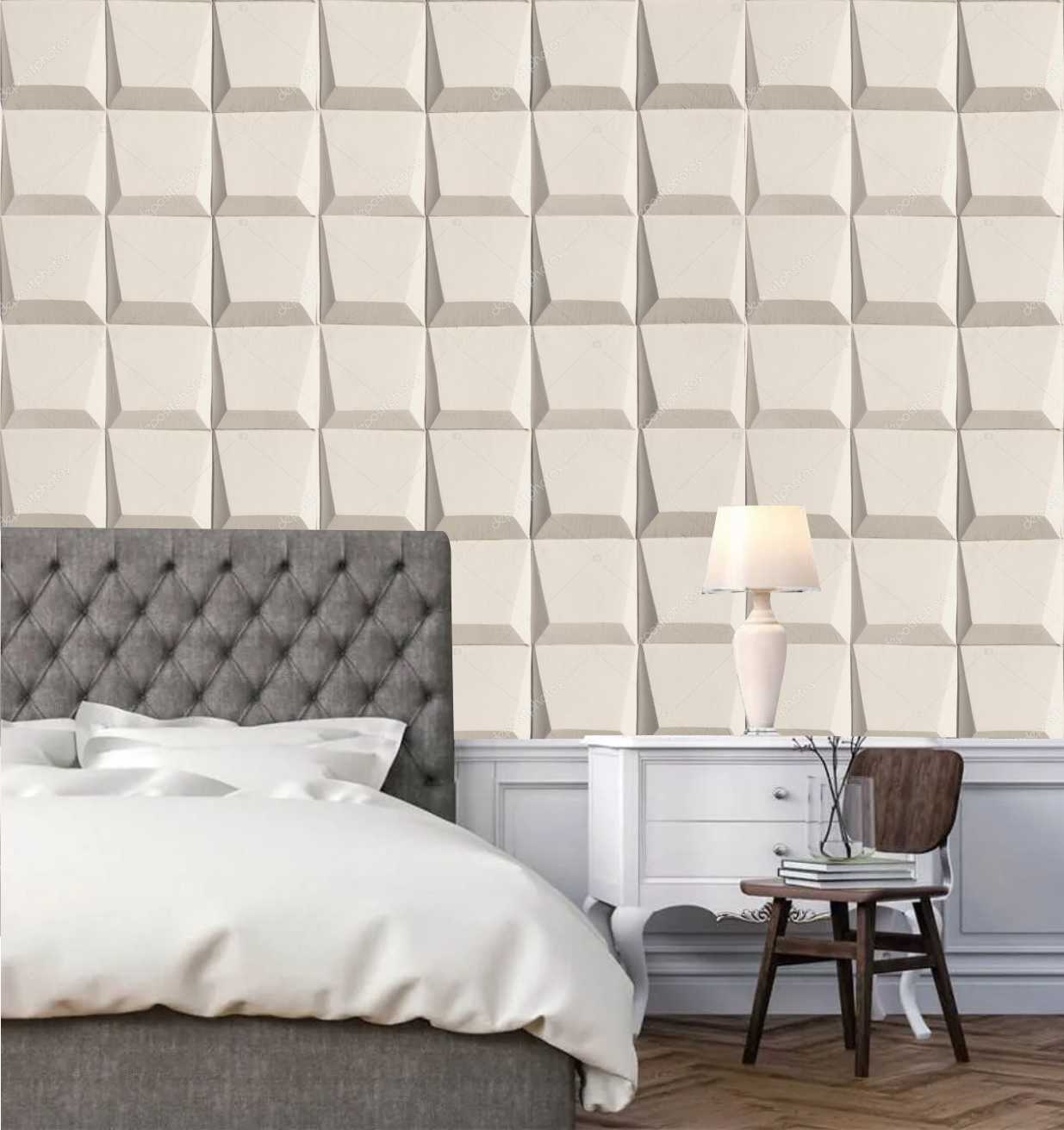 PAPEL DE PAREDE EFEITO 3D QUADRADOS BEGE