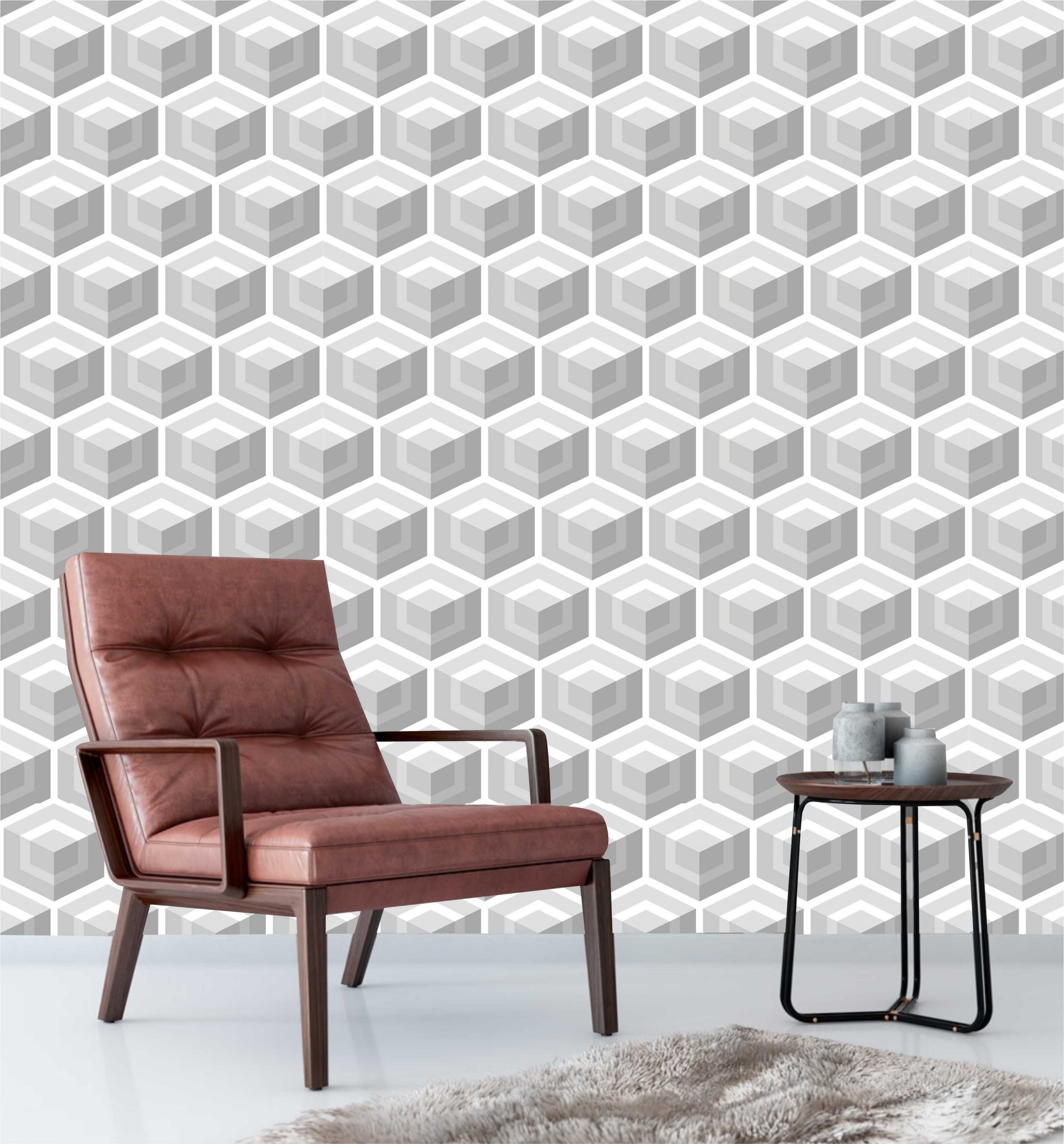 PAPEL DE PAREDE EFITO 3D CUBOS TONS DE CINZA - verde