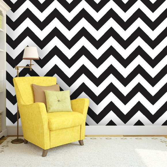 PAPEL DE PAREDE CHEVRON PRETO E BRANCO