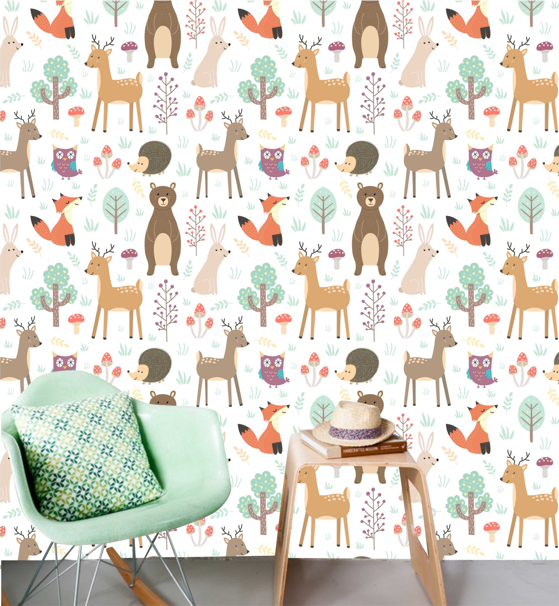PAPEL DE PAREDE ANIMAIS FLORESTA CORUJA URSO RAPOSA