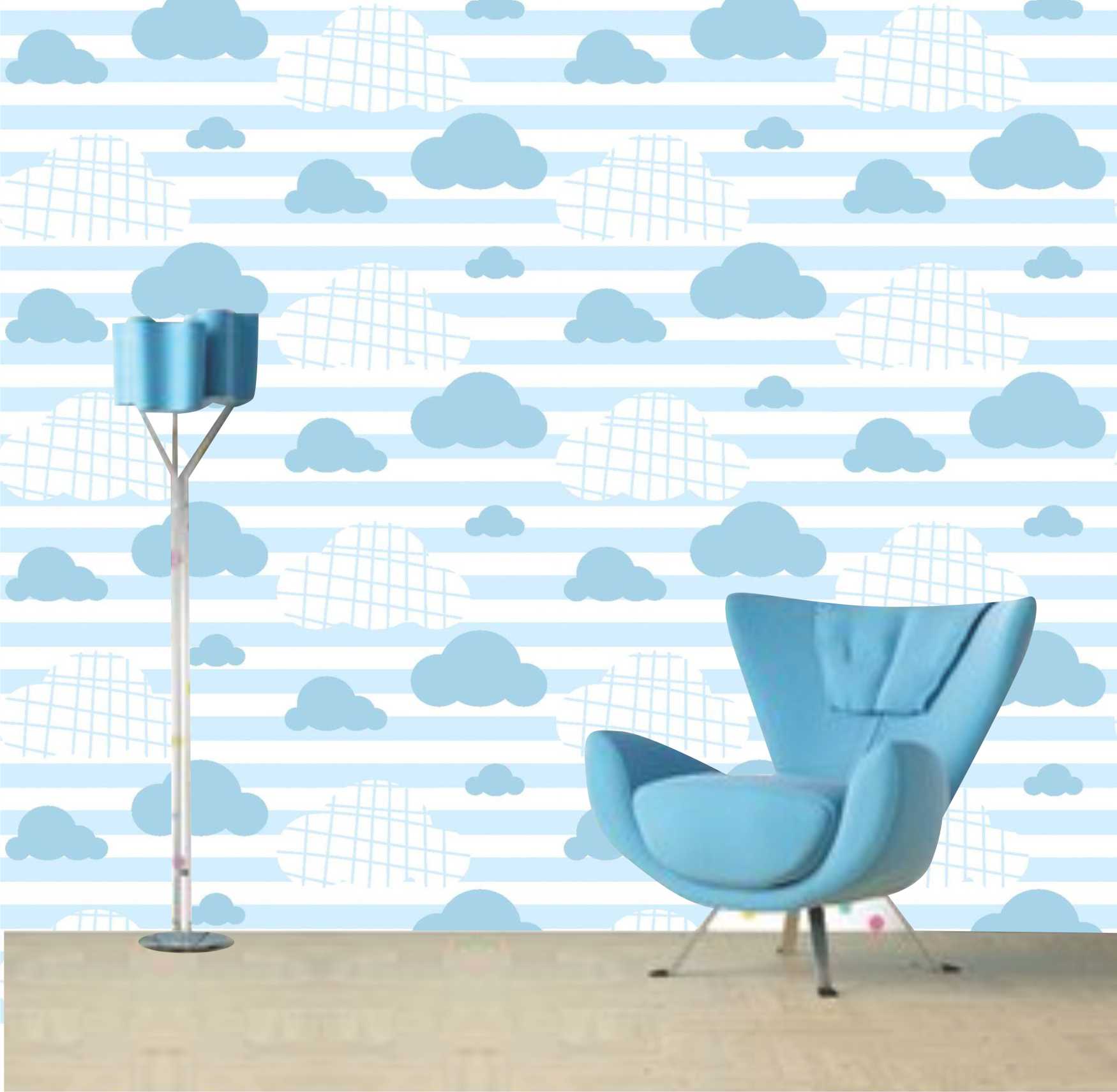 PAPEL DE PAREDE LISTRADO COM NUVENS AZUIS
