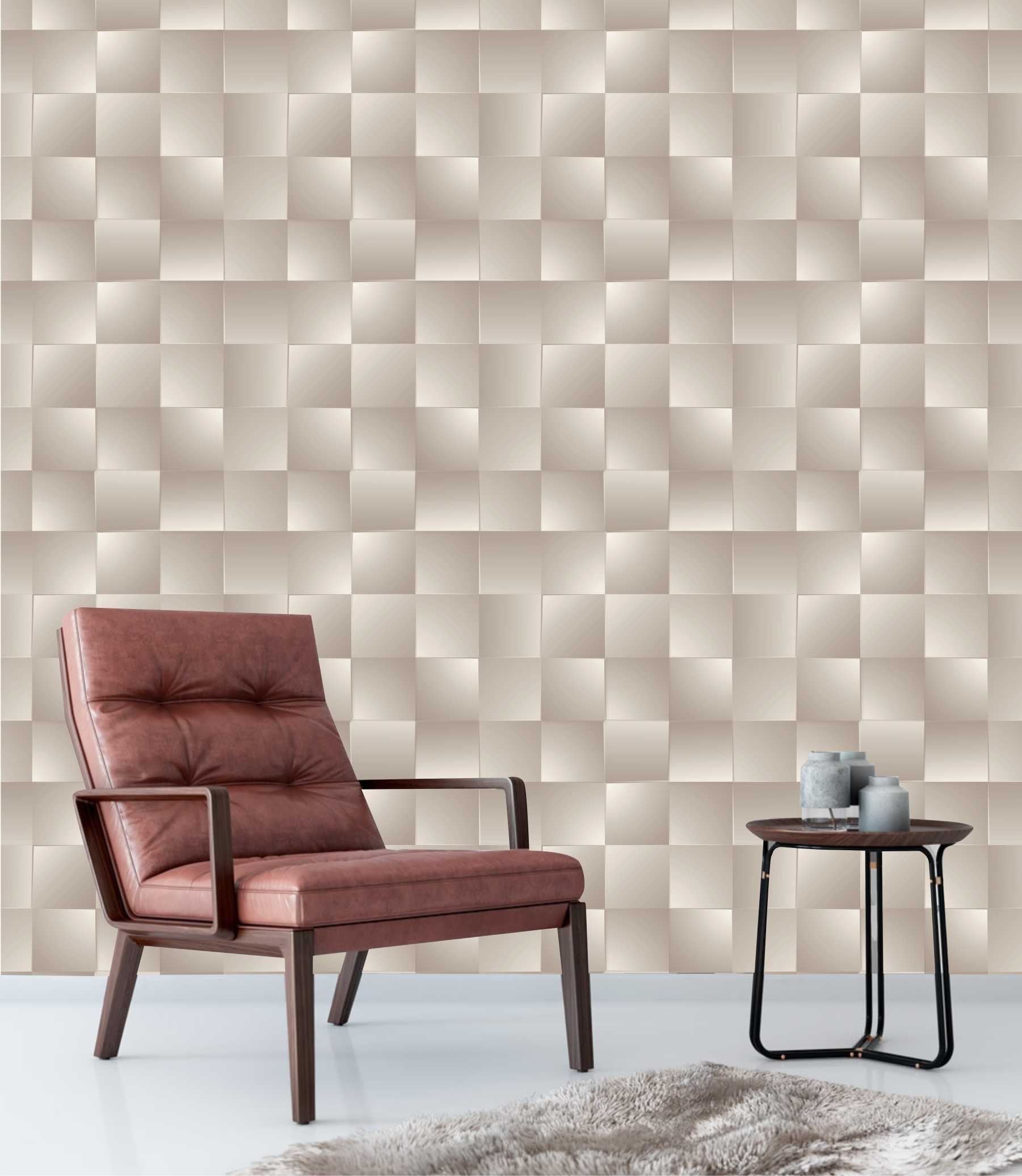 PAPEL DE PAREDE GEOMETRICO 3D BEGE QUADRADOS