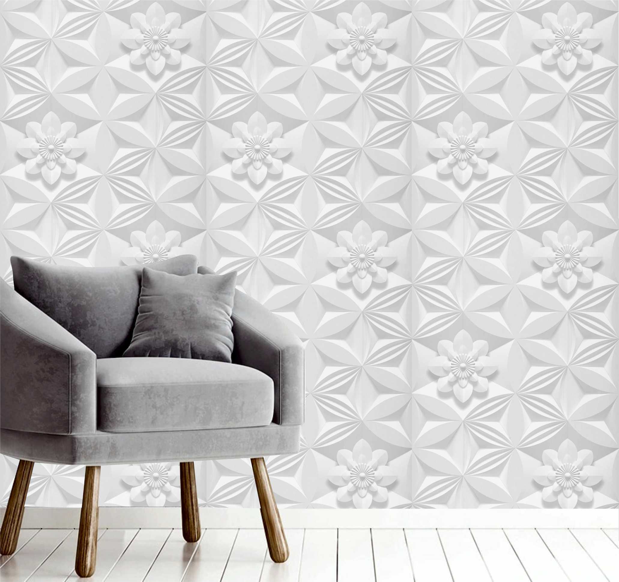 PAPEL DE PAREDE 3D FLORES E FOLHAS
