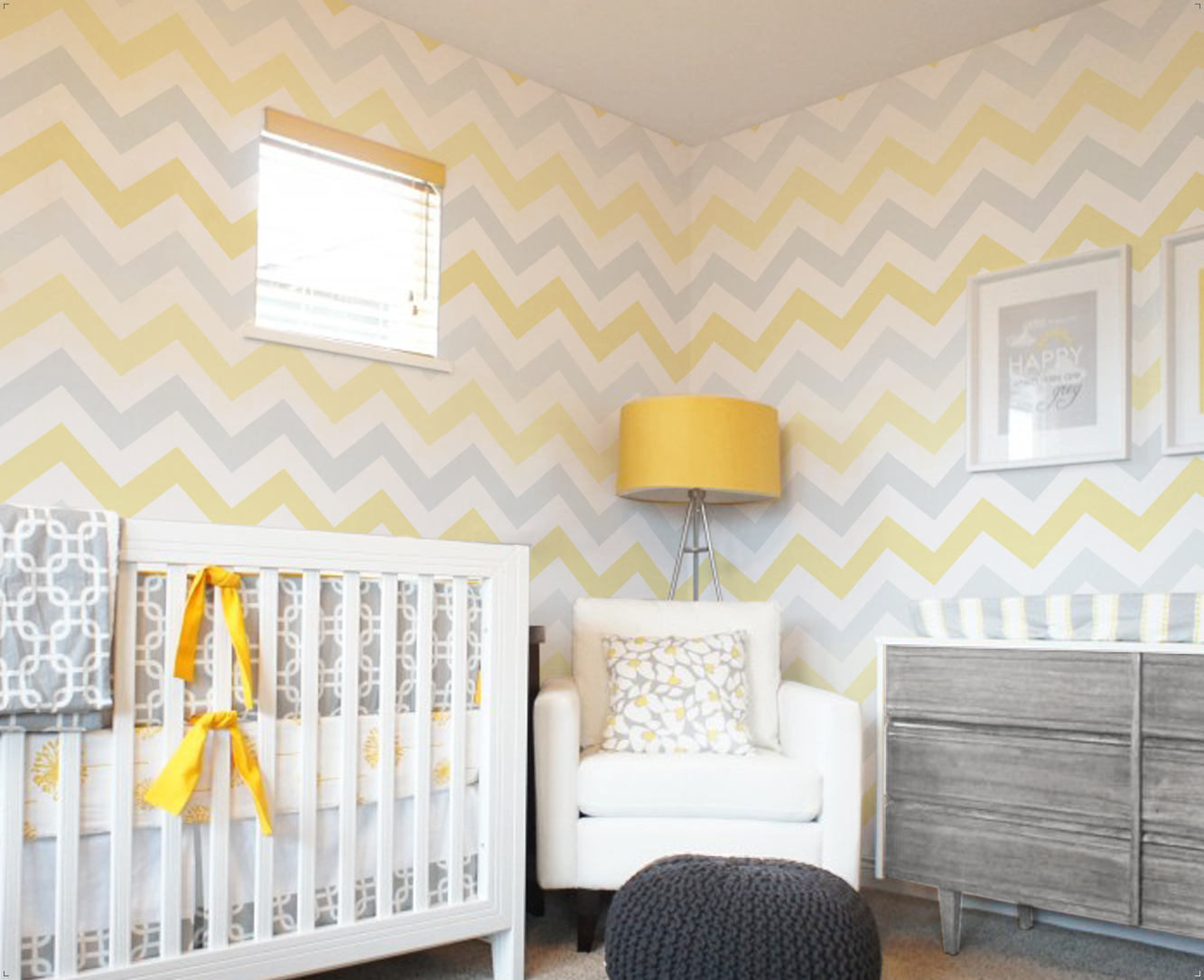 PAPEL DE PAREDE CHEVRON TONS DE AMARELO COM CINZA