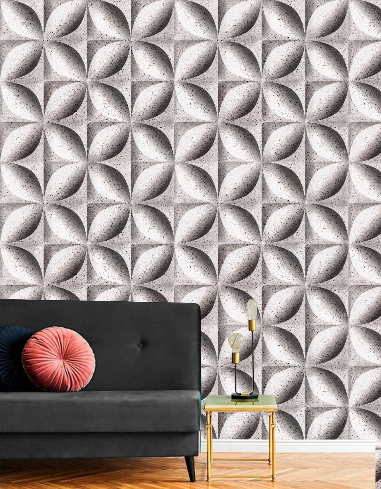 PAPEL DE PAREDE EFEITO 3D FLOR COM EFEITO PEDRA MARMORE