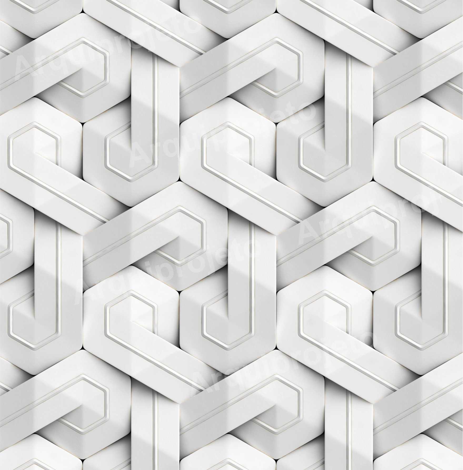 PAPEL DE PAREDE 3D FORMAS TONS BRANCO CINZA E DOURADO
