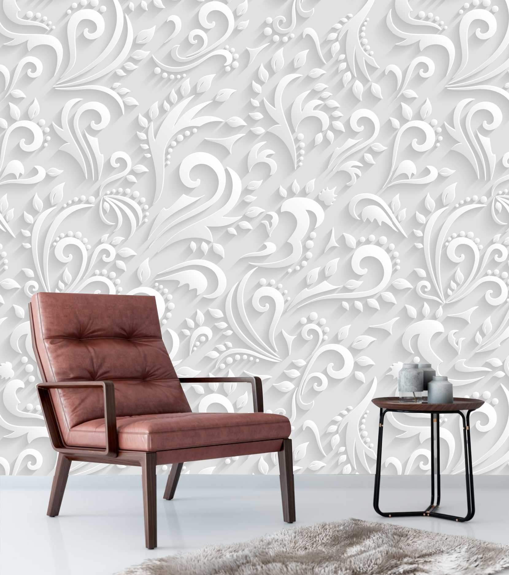 PAPEL PAREDE EFEITO 3D FLORAL