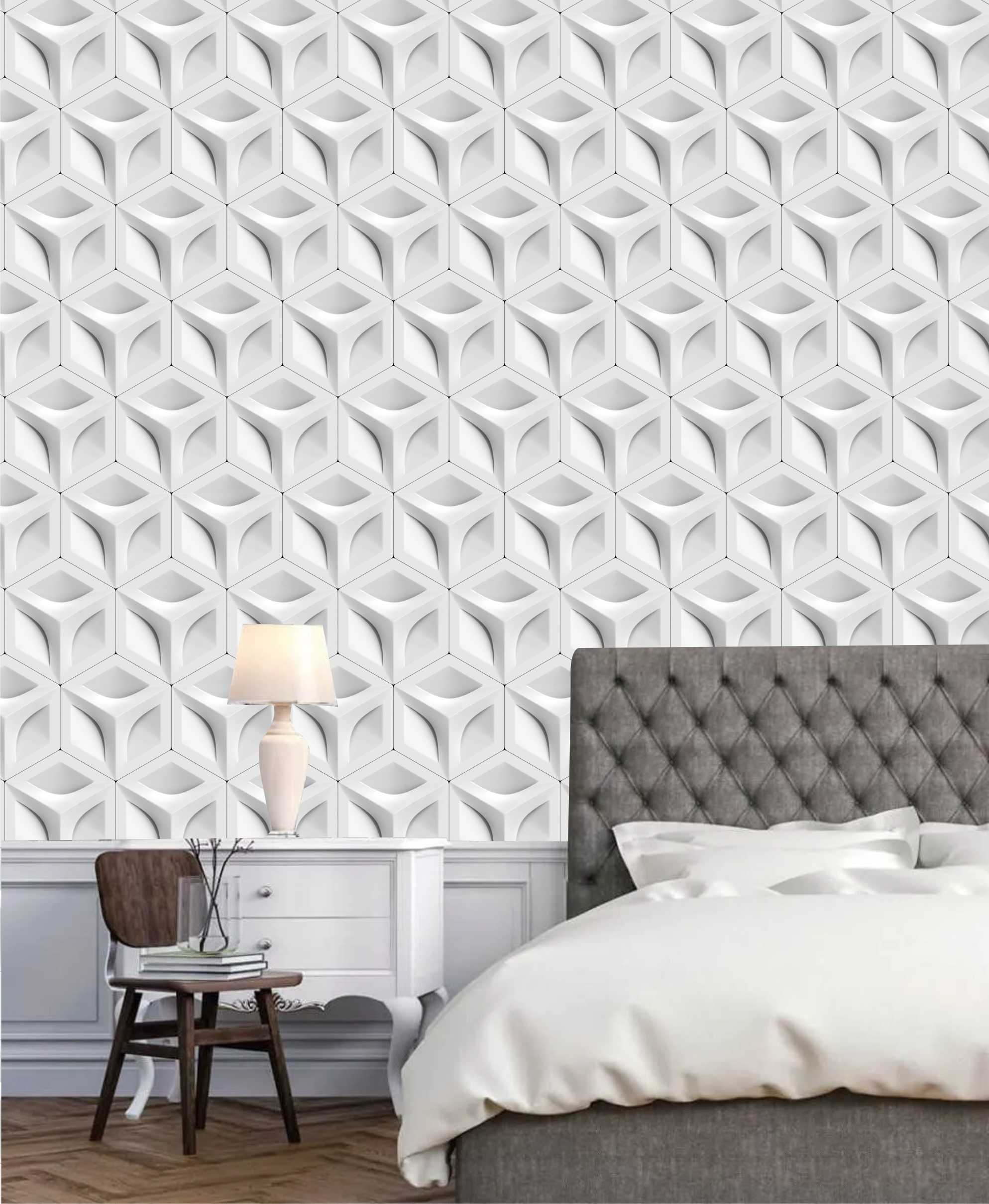 PAPEL DE PAREDE EFEITO 3D GEOMÉTRICO HEXAGONAL