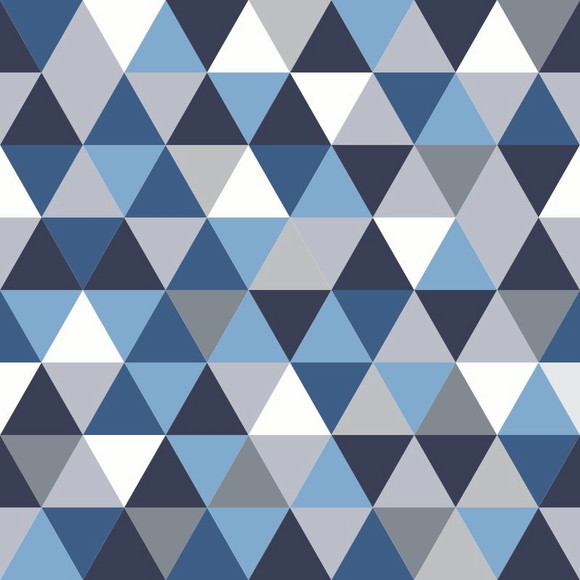 PAPEL DE PAREDE GEOMÉTRICO TRIANGULOS TONS DE AZUL COM CINZA