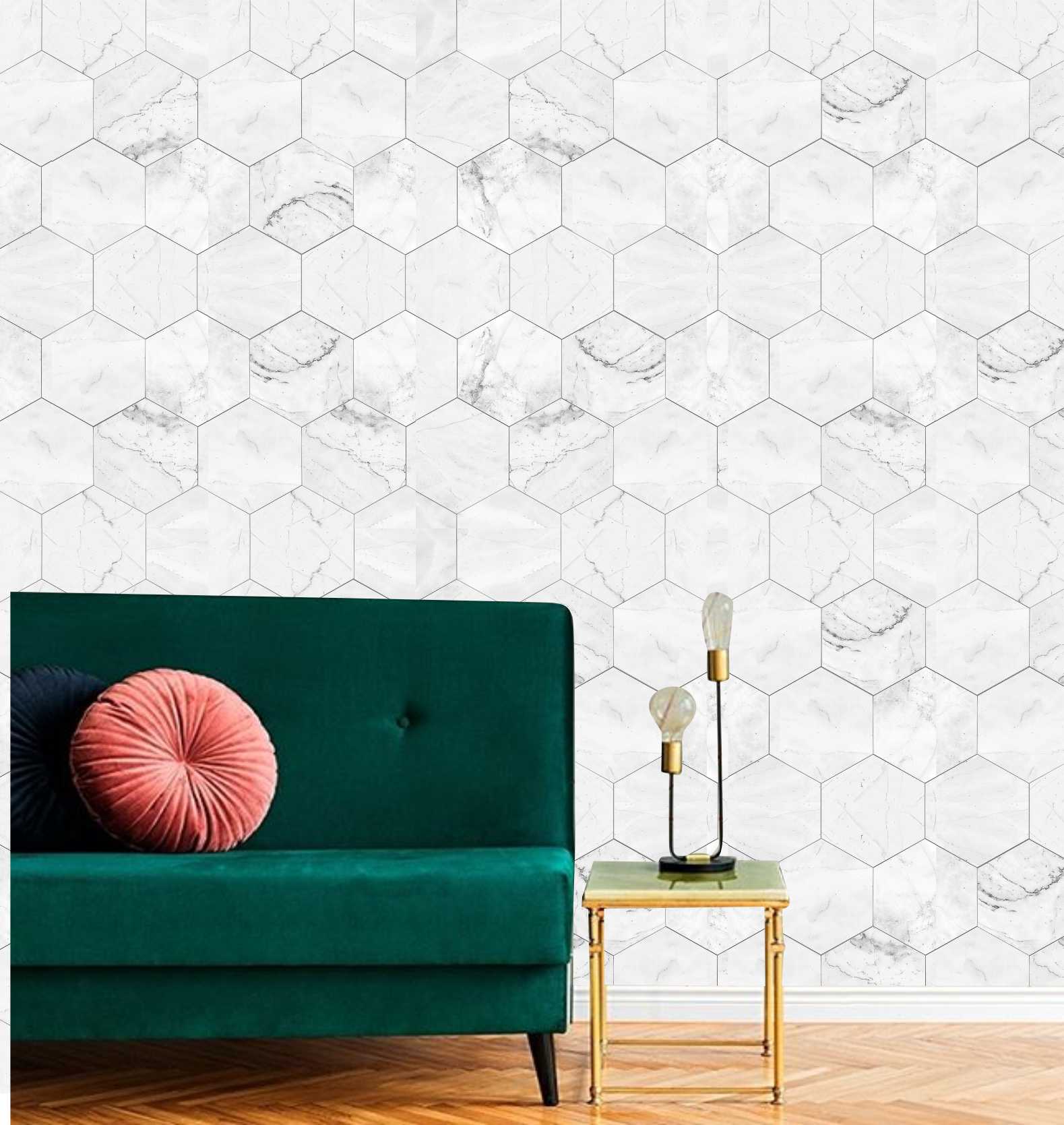 PAPEL DE PAREDE HEXAGONAL COM EFEITO MARMORE
