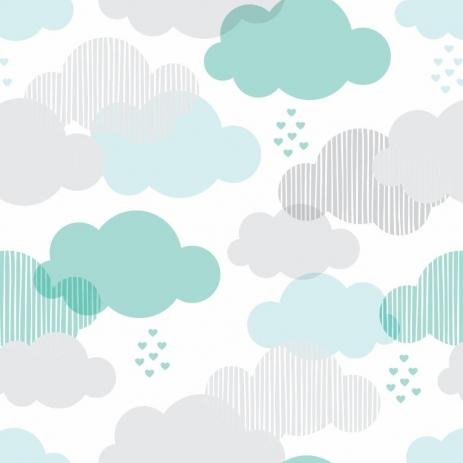 PAPEL DE PAREDE NUVENS TONS DE VERDE COM CINZA