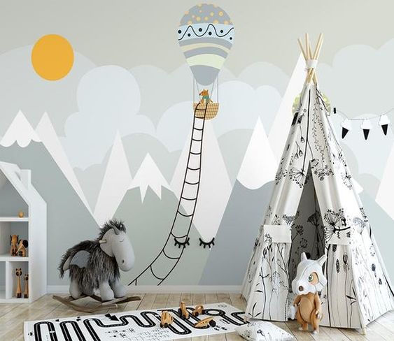 PAPEL DE PAREDE INFANTIL MONTANHAS E BALÕES