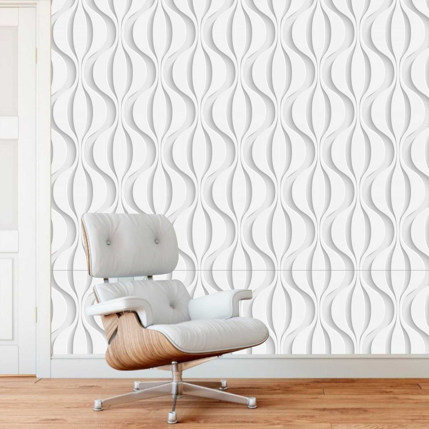 PAPEL DE PAREDE EFEITO 3D CIRCULARES CINZA BRANCO
