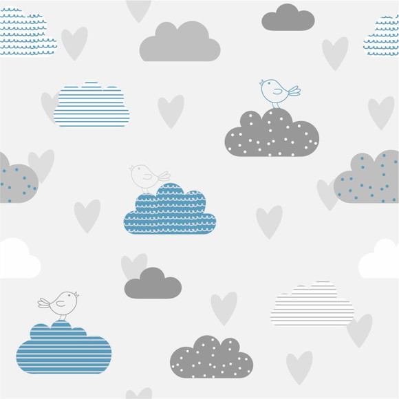 PAPEL DE PAREDE INFANTIL NUVENS E PÁSSAROS - ROSA E AZUL