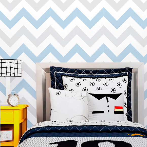 PAPEL DE PAREDE CHEVRON AZUL CINZA E BRANCO