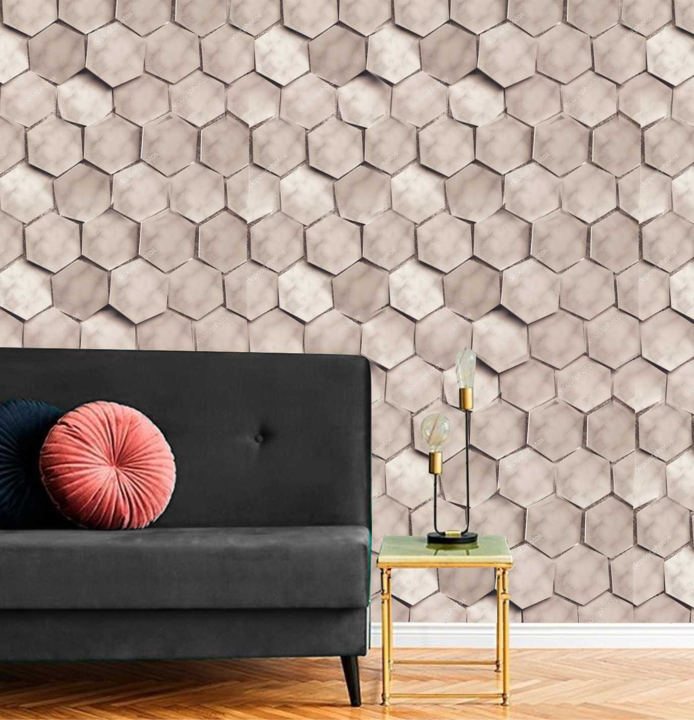PAPEL DE PAREDE EFEITO 3D HEXAGONAL BEGE