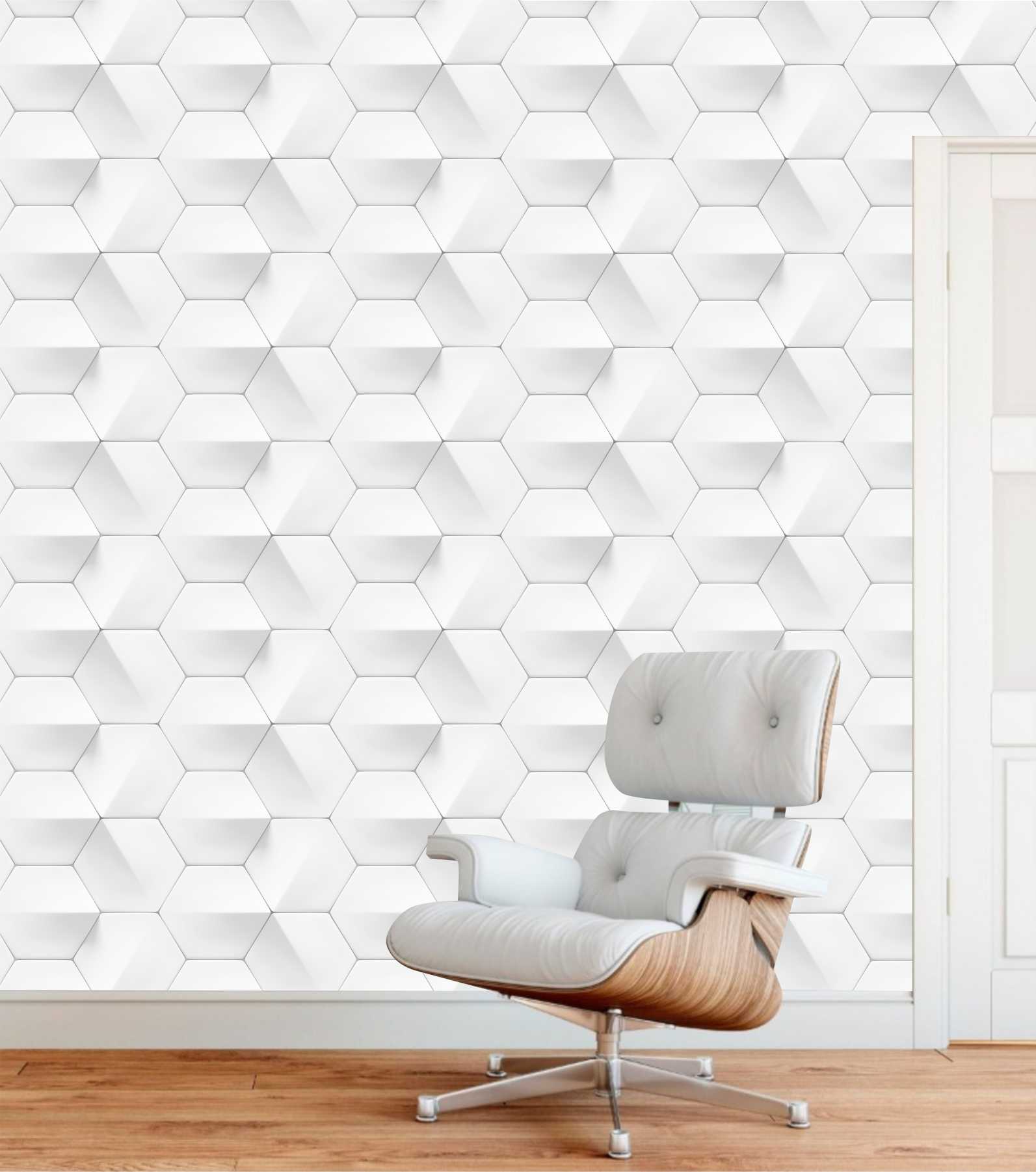 PAPEL PAREDE EFEITO 3D HEXAGONAL
