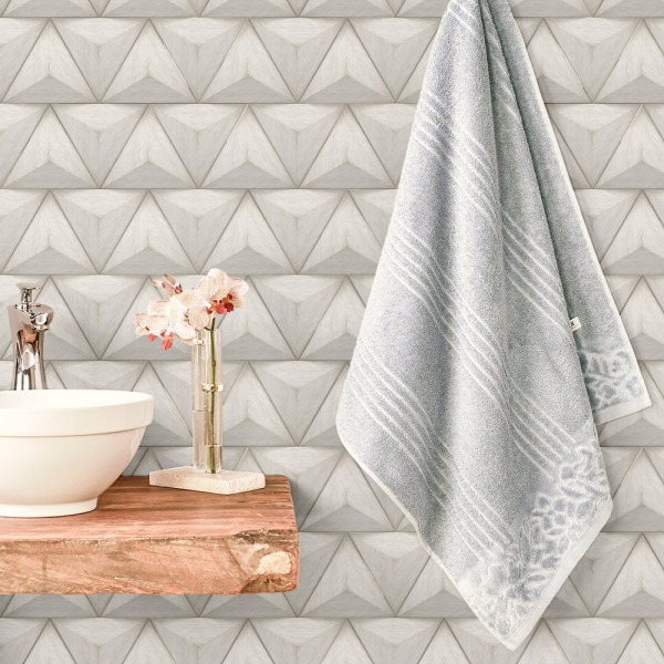 PAPEL DE PAREDE LAVAVEL COZINHA TRIANGULO EFEITO 3D / COM PROTEÇÃO EXTRA