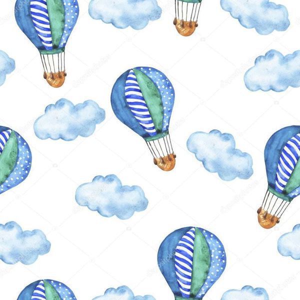 PAPEL DE PAREDE BALOES E NUVENS AQUARELA TONS DE AZUL