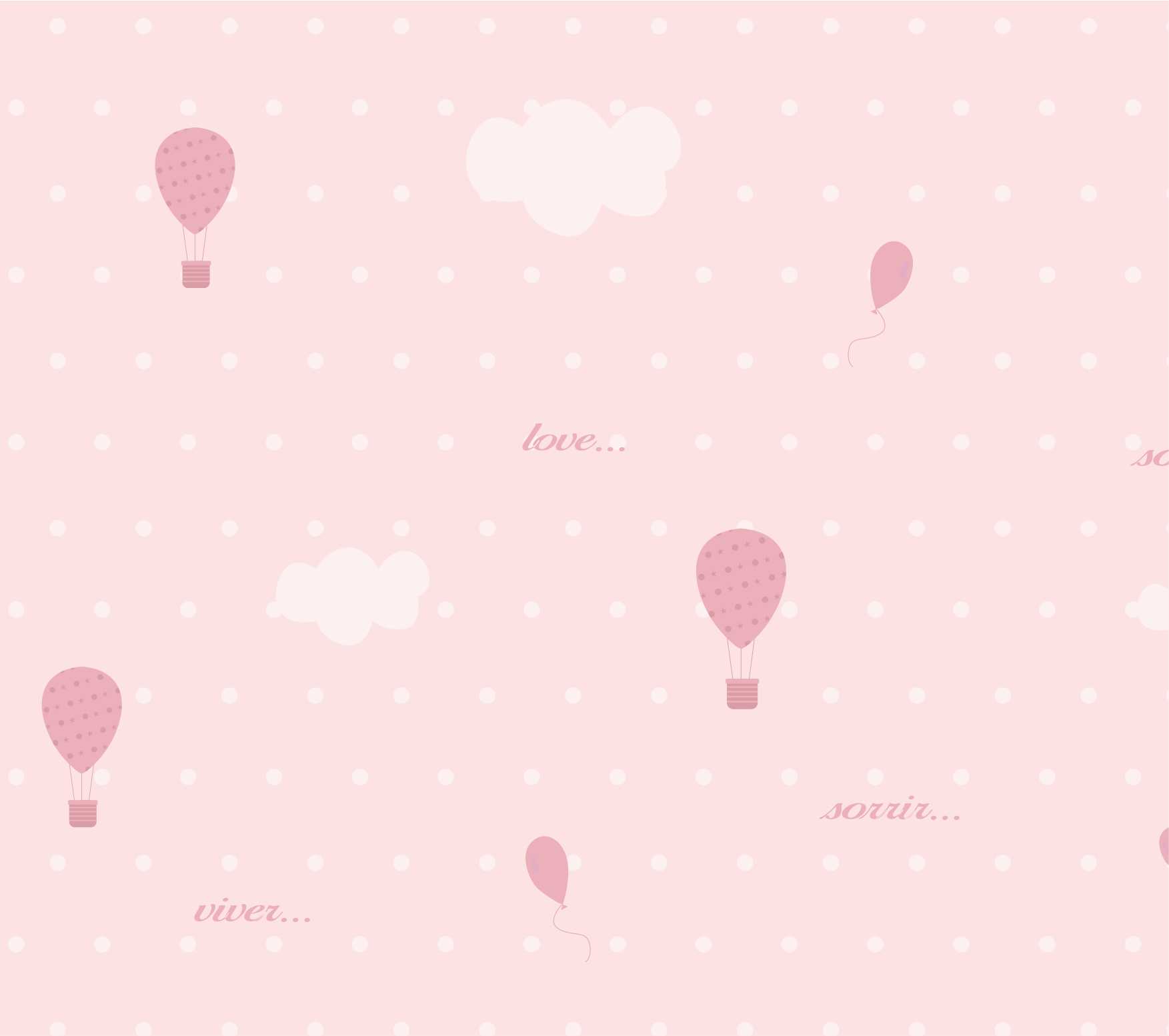 PAPEL DE PAREDE BALÕES E NUVENS AZUL E ROSA