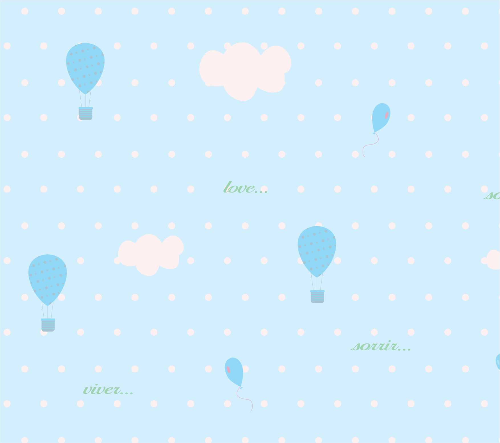 PAPEL DE PAREDE BALÕES E NUVENS AZUL E ROSA