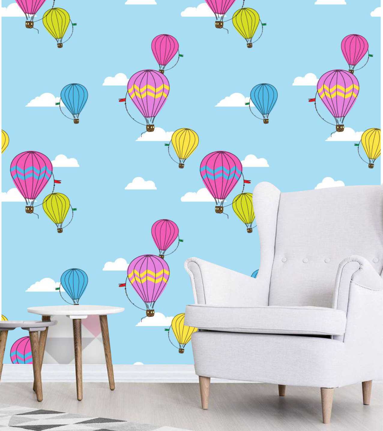 PAPEL DE PAREDE BALÕES COLORIDOS COM FUNDO AZUL
