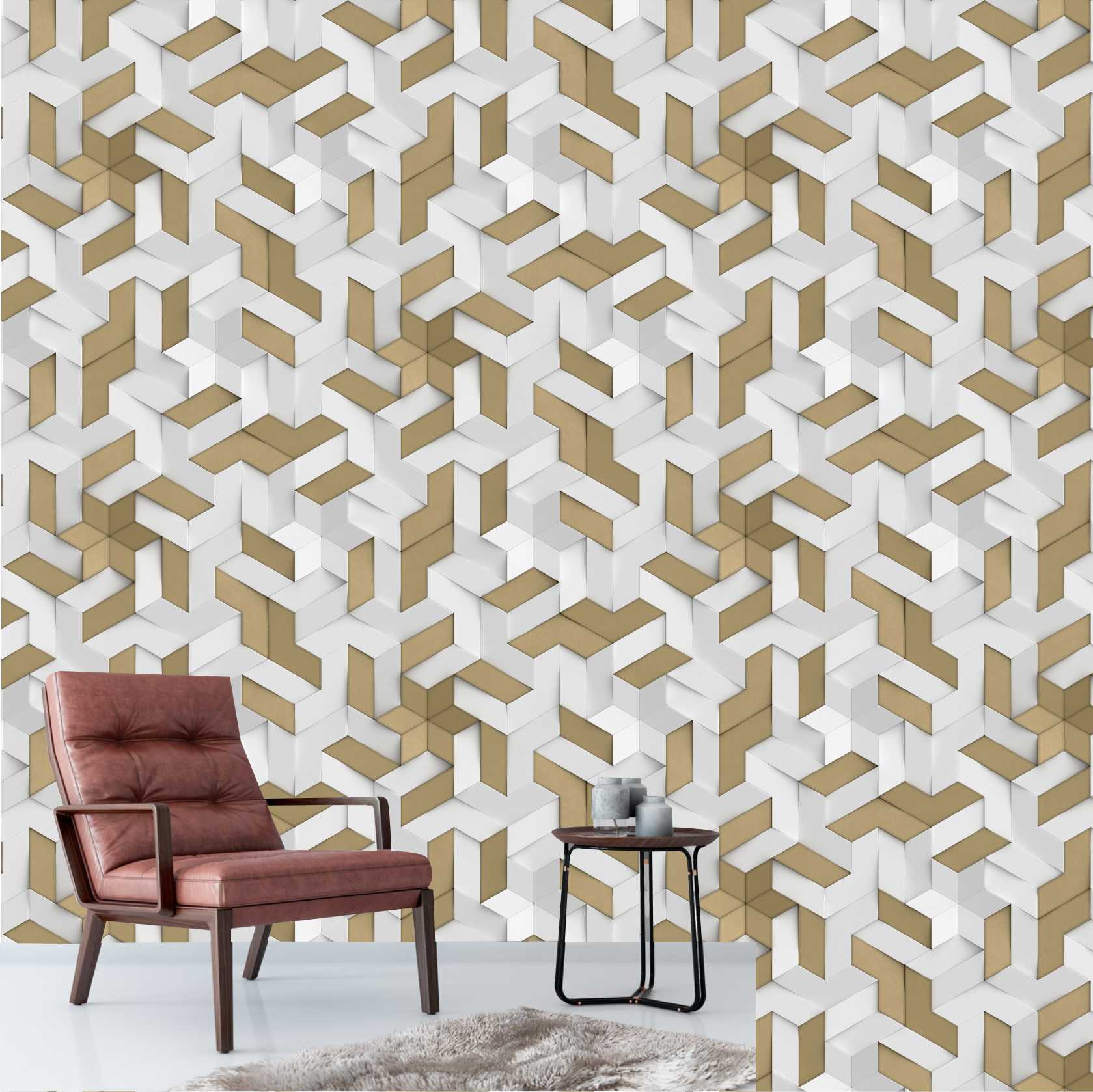 PAPEL DE PAREDE GEOMÉTRICO COM DETALHES BRANCO