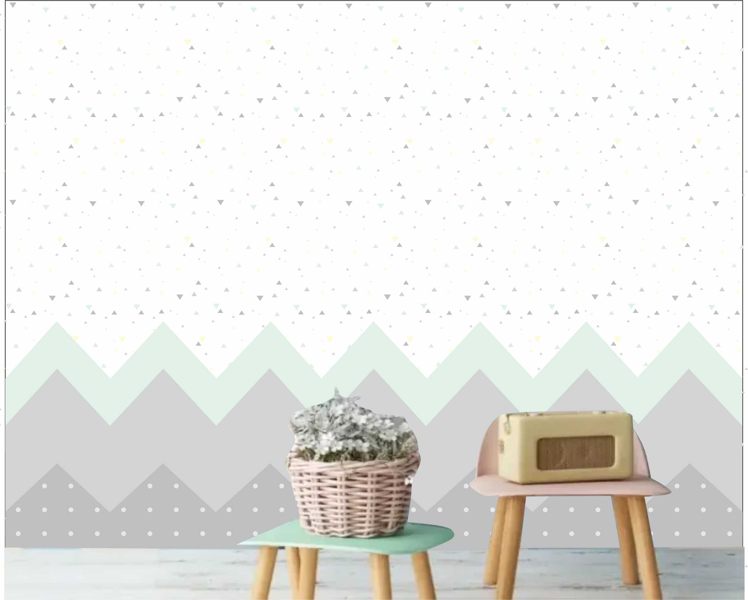 PAPEL DE PAREDE CHEVRON COM PEQUENOS TRIÂNGULOS TONS DE VERDE