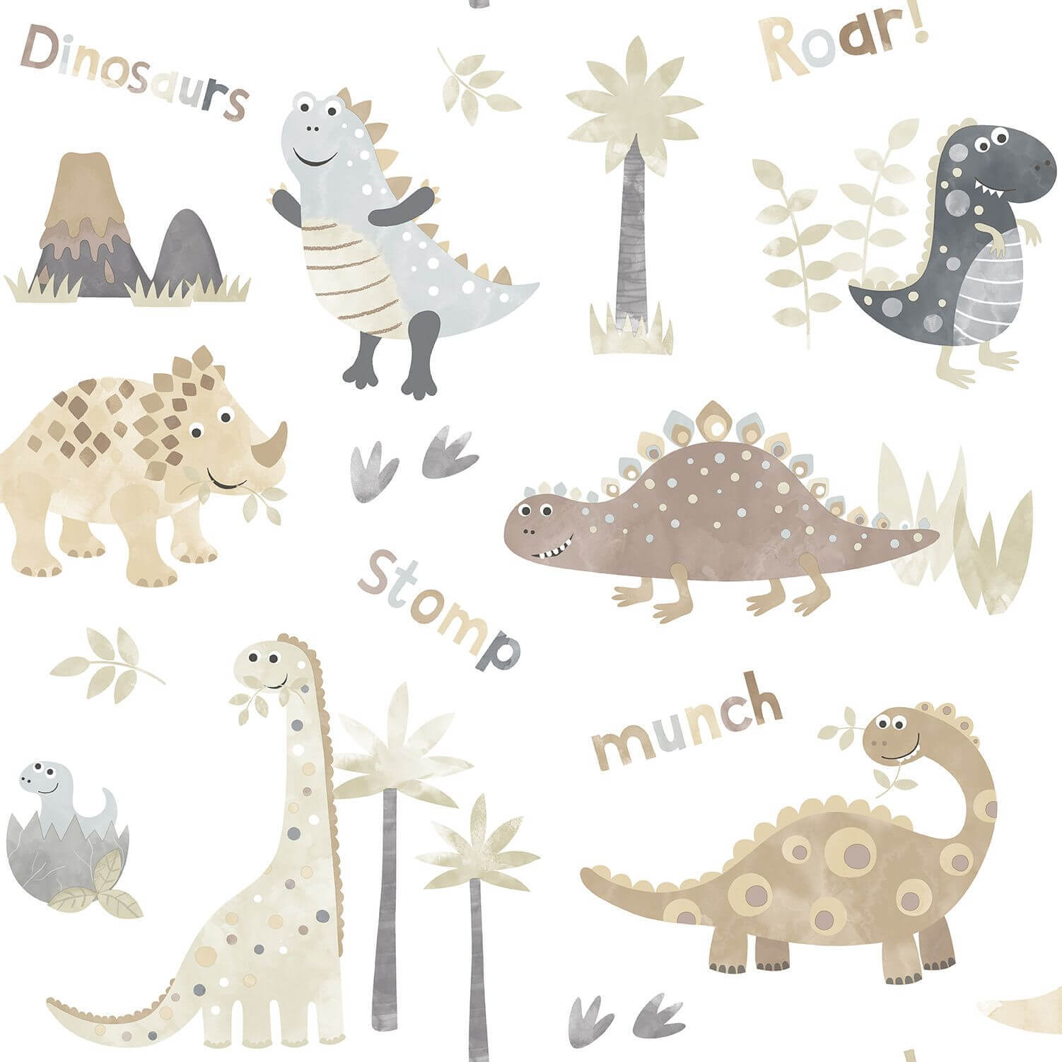 PAPEL DE PAREDE DINOSSAURO TONS DE BEGE
