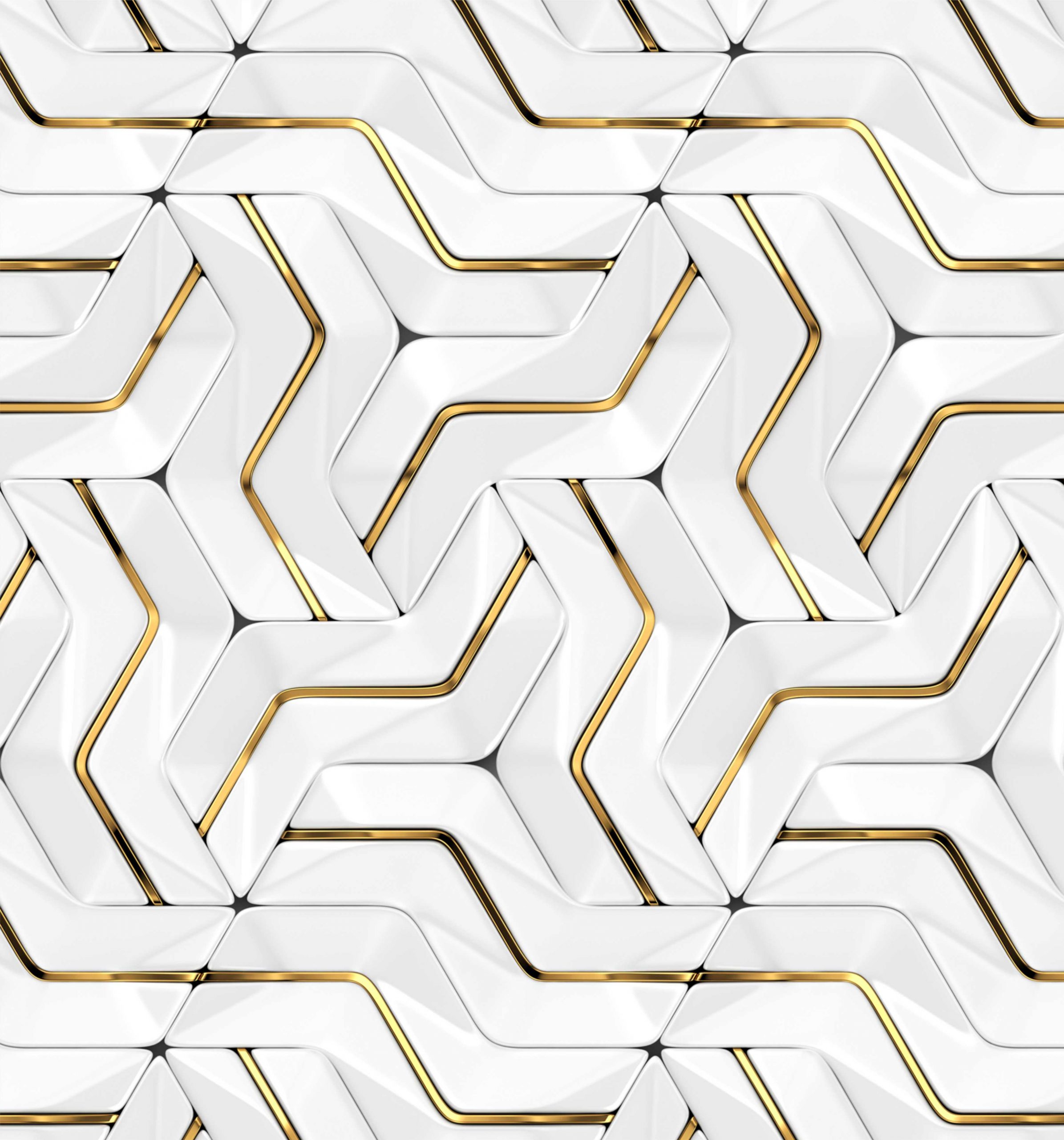 PAPEL DE PAREDE EFEITO 3D BRANCO E DOURADO