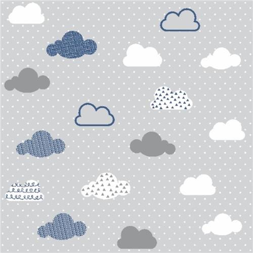 PAPEL PAREDE NUVENS AZUL E BRANCO FUNDO POÁ