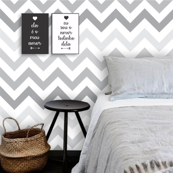 PAPEL DE PAREDE CHEVRON TONS DE CINZA COM BRANCO