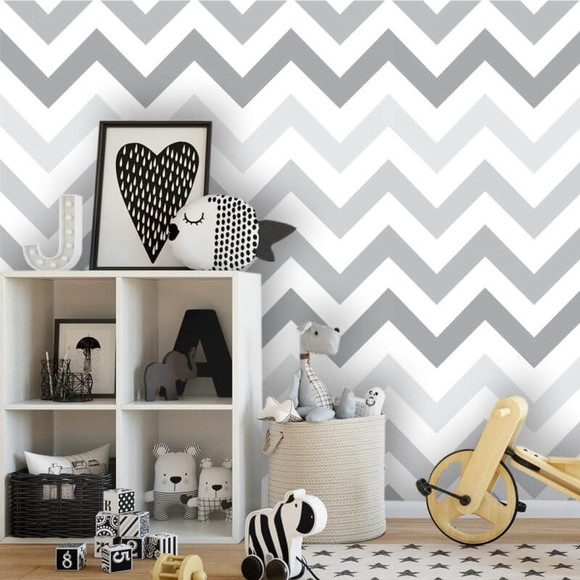 PAPEL DE PAREDE CHEVRON TONS DE CINZA COM BRANCO