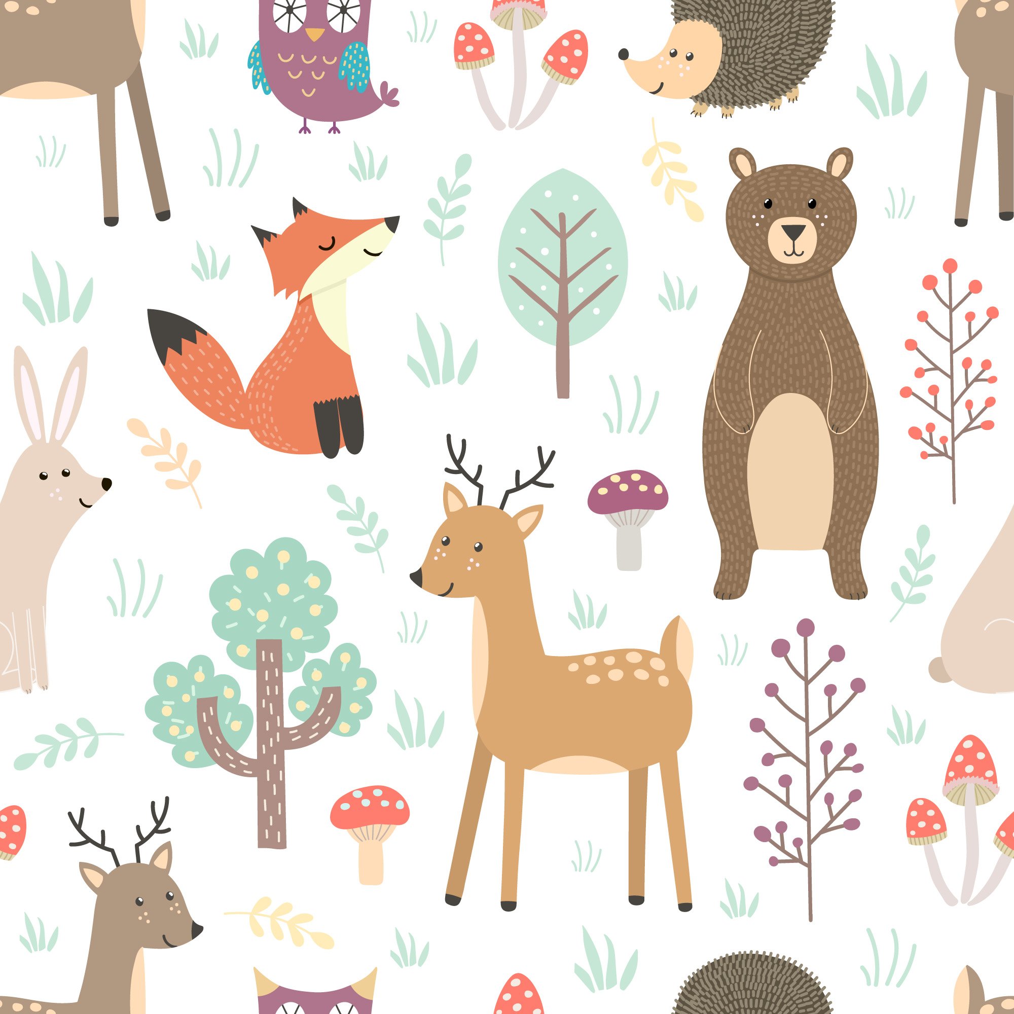 PAPEL DE PAREDE ANIMAIS FLORESTA CORUJA URSO RAPOSA