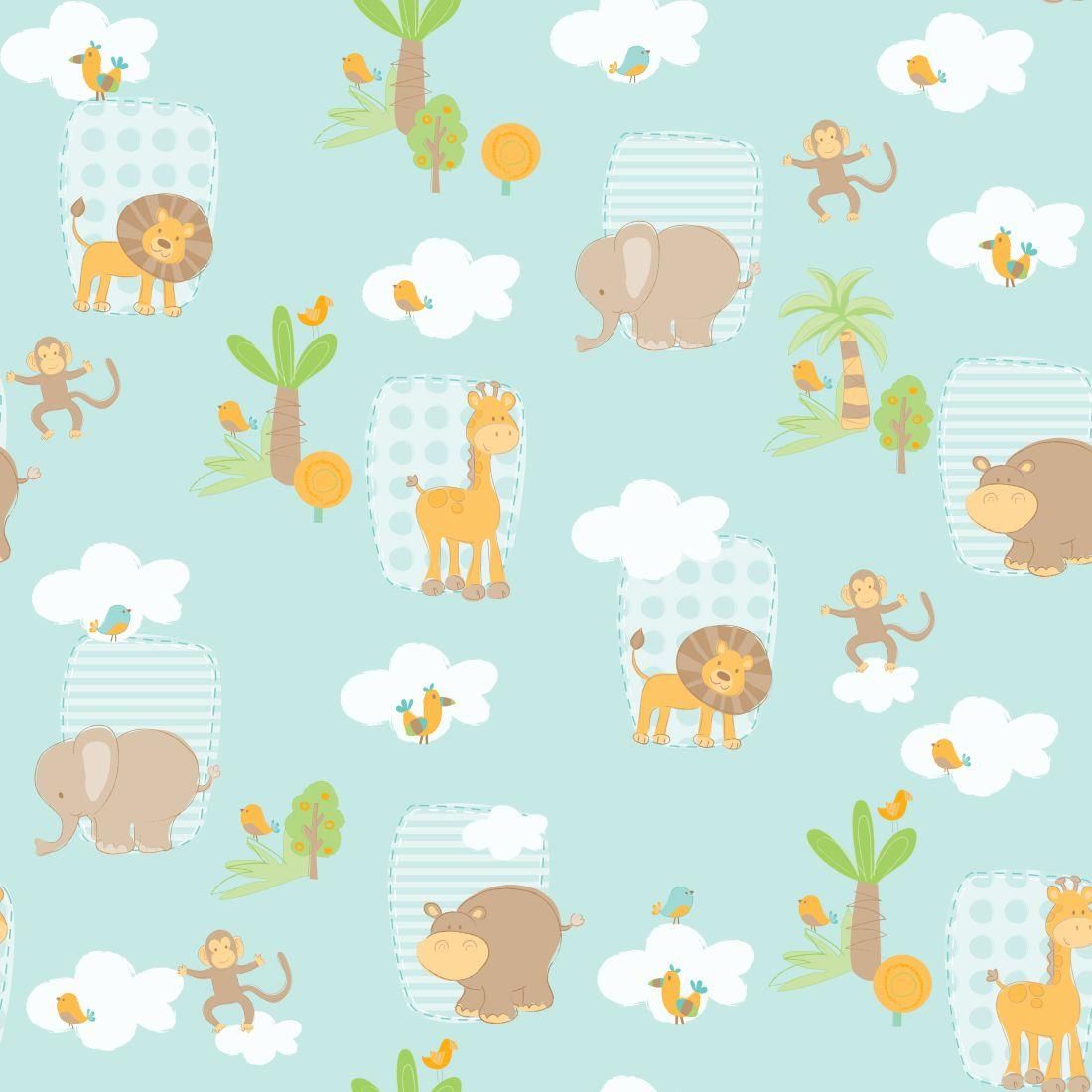 PAPEL DE PAREDE SAFÁRI FUNDO VERDE AZUL