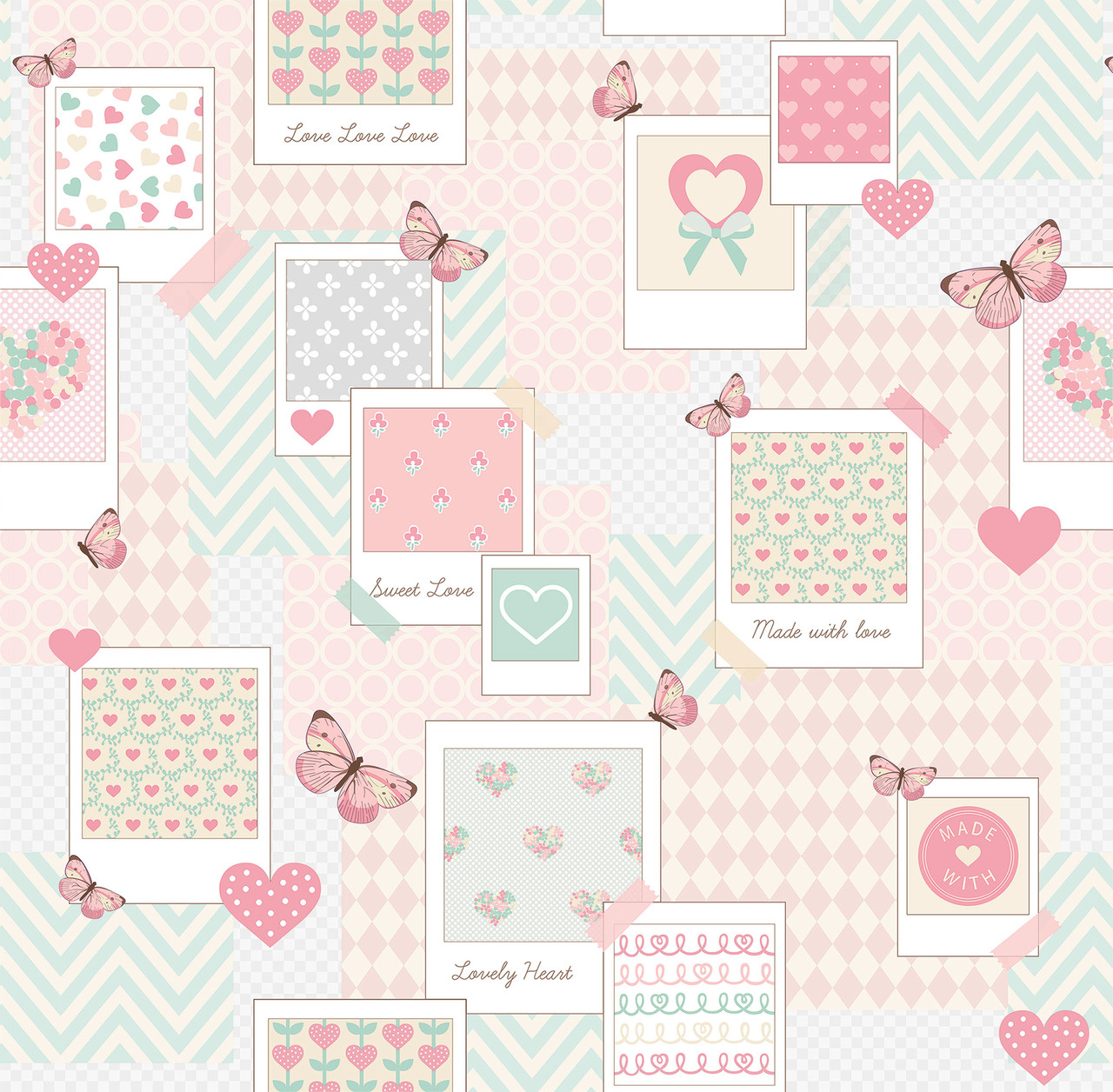 PAPEL DE PAREDE COLAGEM COM BORBOLETAS TONS DE ROSA