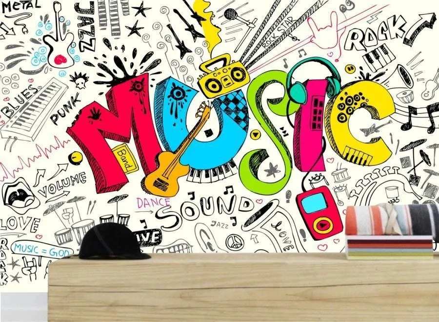 PAPEL PAREDE MUSICA GRAFITE JOVEM